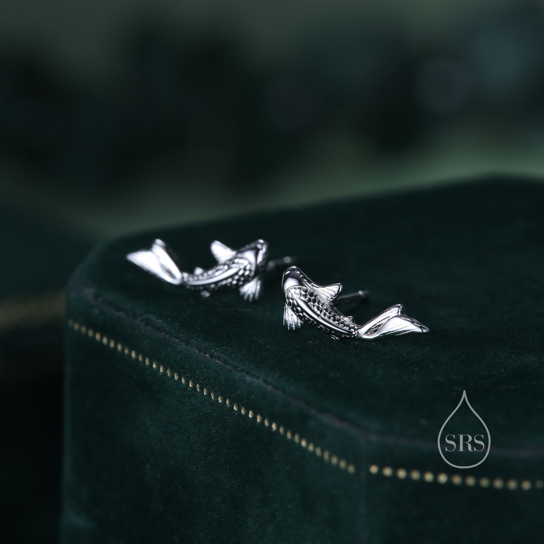 Koi Fish 18G Screw Back Earrings in Sterling Silver, Animal Earrings