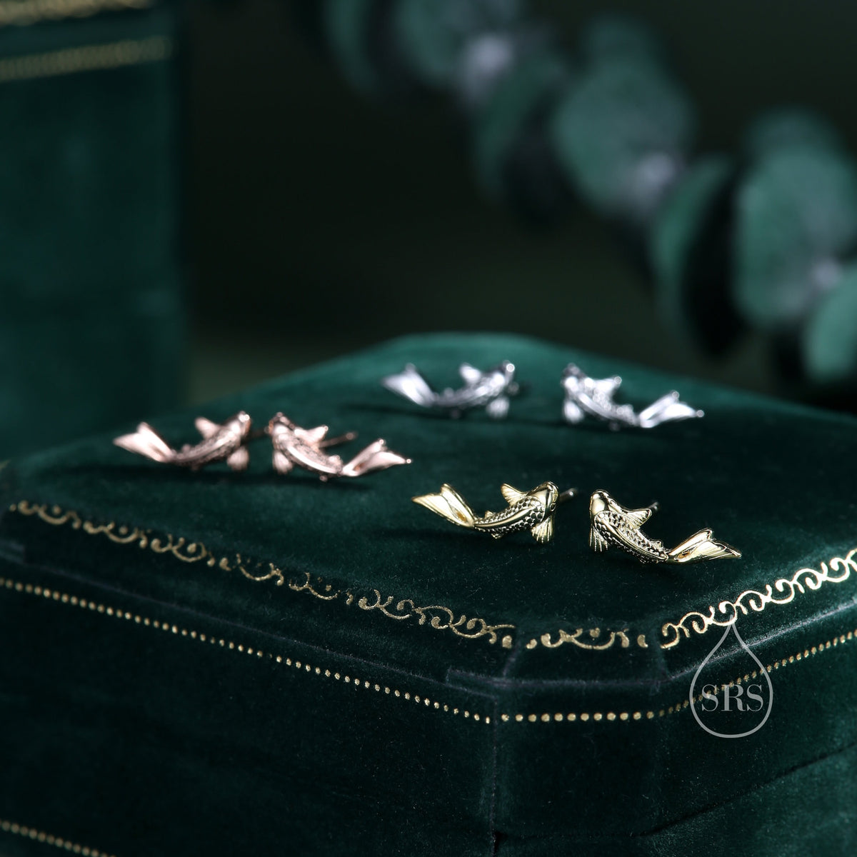 Koi Fish 18G Screw Back Earrings in Sterling Silver, Animal Earrings