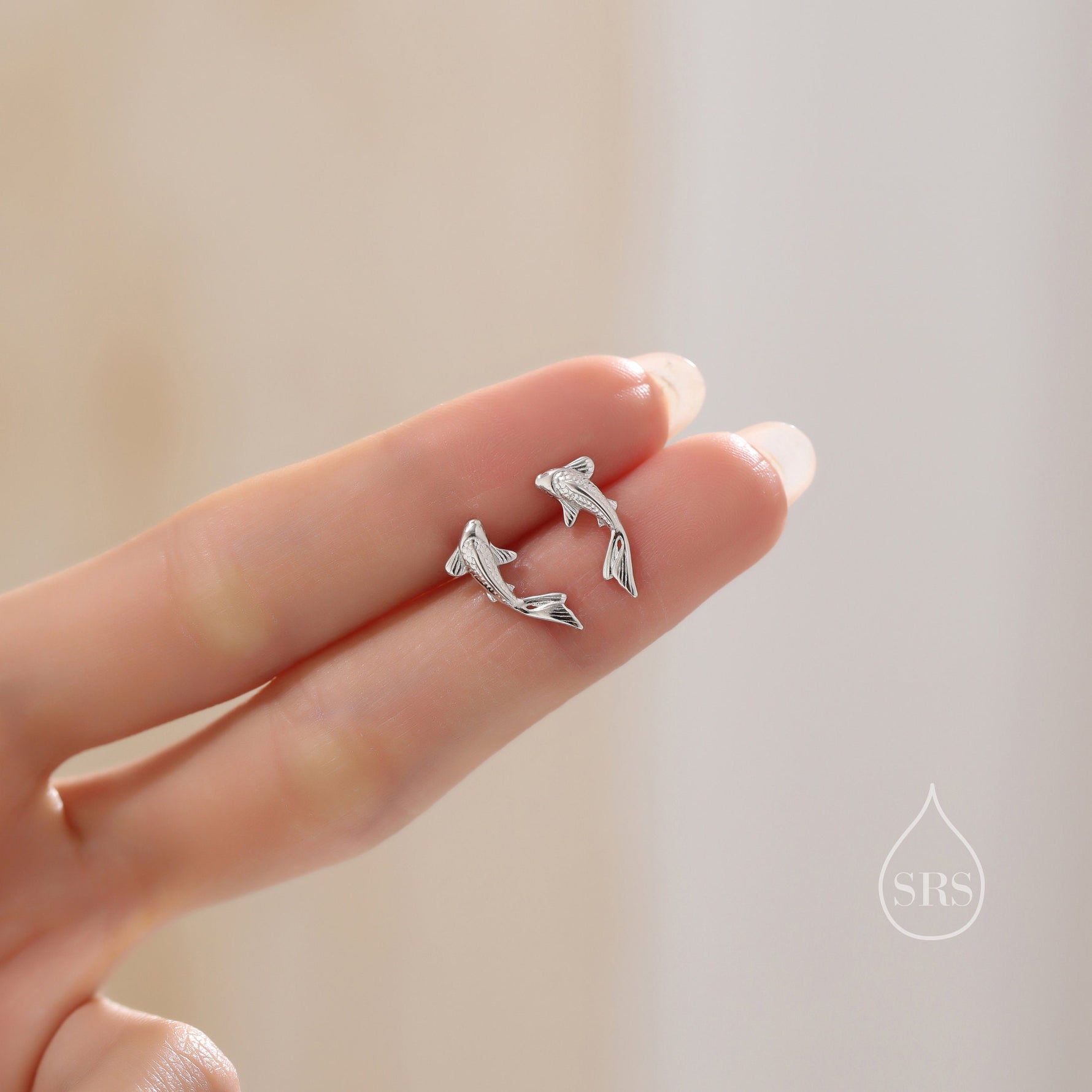 Koi Fish 18G Screw Back Earrings in Sterling Silver, Animal Earrings