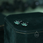 Green CZ Lotus Flower Screw Back Earrings in Sterling Silver, Silver or Gold, CZ Marquise Flower Barbell Earrings, Crown Piercing Earrings
