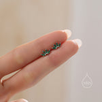 Green CZ Lotus Flower 18G Screw Back Earrings in Sterling Silver