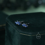 Sapphire Blue CZ Lotus Flower Stud Earrings in Sterling Silver