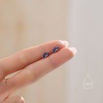 Sapphire Blue CZ Lotus Flower 18G Screw Back Earrings in Sterling Silver