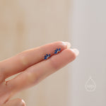Sapphire Blue CZ Lotus Flower Stud Earrings in Sterling Silver