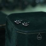 Black CZ Lotus Flower Stud Earrings in Sterling Silver