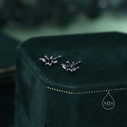 Black CZ Lotus Flower Screw Back Earrings in Sterling Silver, Silver or Gold, CZ Marquise Flower Barbell Earrings, Crown Piercing Earrings