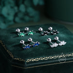 Black CZ Lotus Flower 18G Screw Back Earrings in Sterling Silver