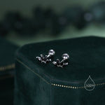Black CZ Lotus Flower 18G Screw Back Earrings in Sterling Silver
