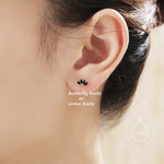 Black CZ Lotus Flower 18G Screw Back Earrings in Sterling Silver