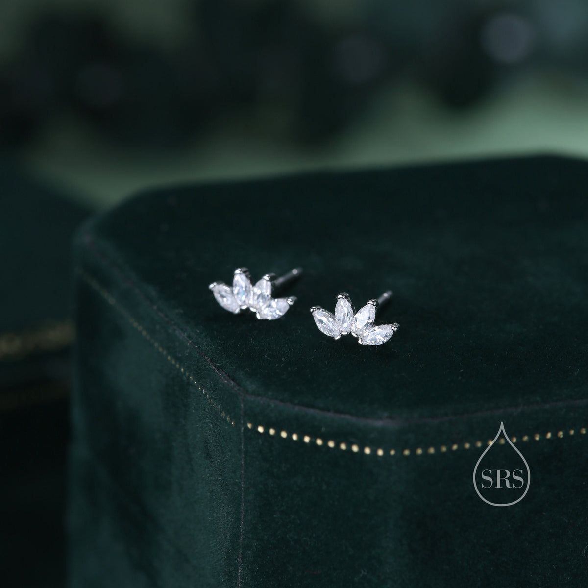 Lotus Flower CZ Screw Back or Stud Earrings in Sterling Silver, Silver or Gold, CZ Marquise Flower Barbell Earrings, Piercing Earrings