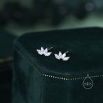 Lotus Flower CZ Screw Back or Stud Earrings in Sterling Silver, Silver or Gold, CZ Marquise Flower Barbell Earrings, Piercing Earrings