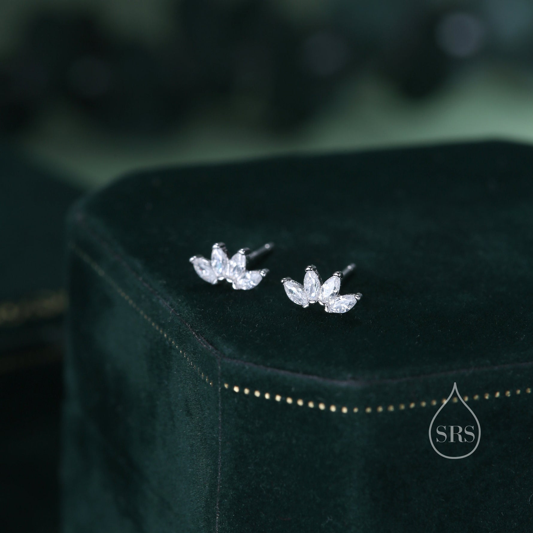 Lotus Flower CZ Screw Back or Stud Earrings in Sterling Silver, Silver or Gold, CZ Marquise Flower Barbell Earrings, Piercing Earrings