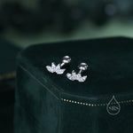 Lotus Flower CZ Screw Back or Stud Earrings in Sterling Silver, Silver or Gold, CZ Marquise Flower Barbell Earrings, Piercing Earrings