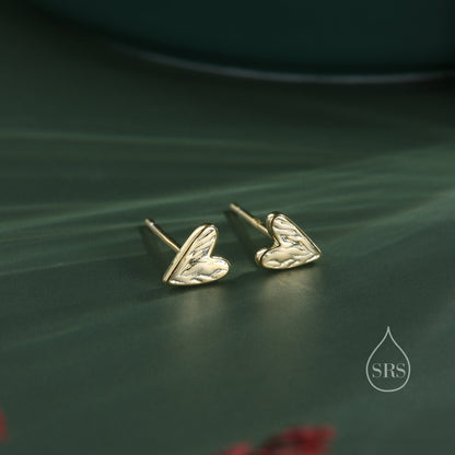 Sterling Silver Tiny Textured Heart Stud Earrings, Extra Small Heart Stud, Silver, Gold and Rose Gold, Heart Earrings