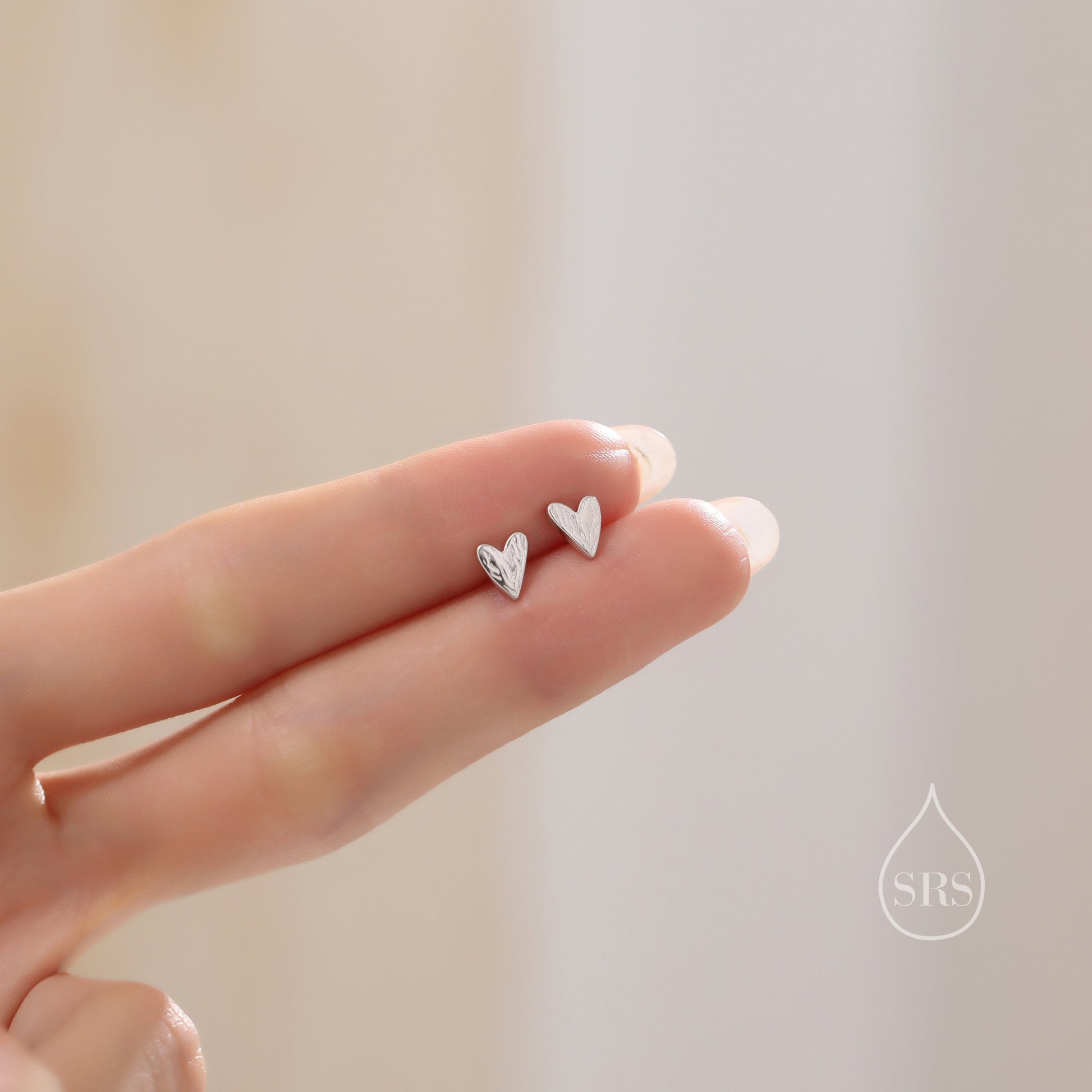 Sterling Silver Tiny Textured Heart Stud Earrings, Extra Small Heart Stud, Silver, Gold and Rose Gold, Heart Earrings