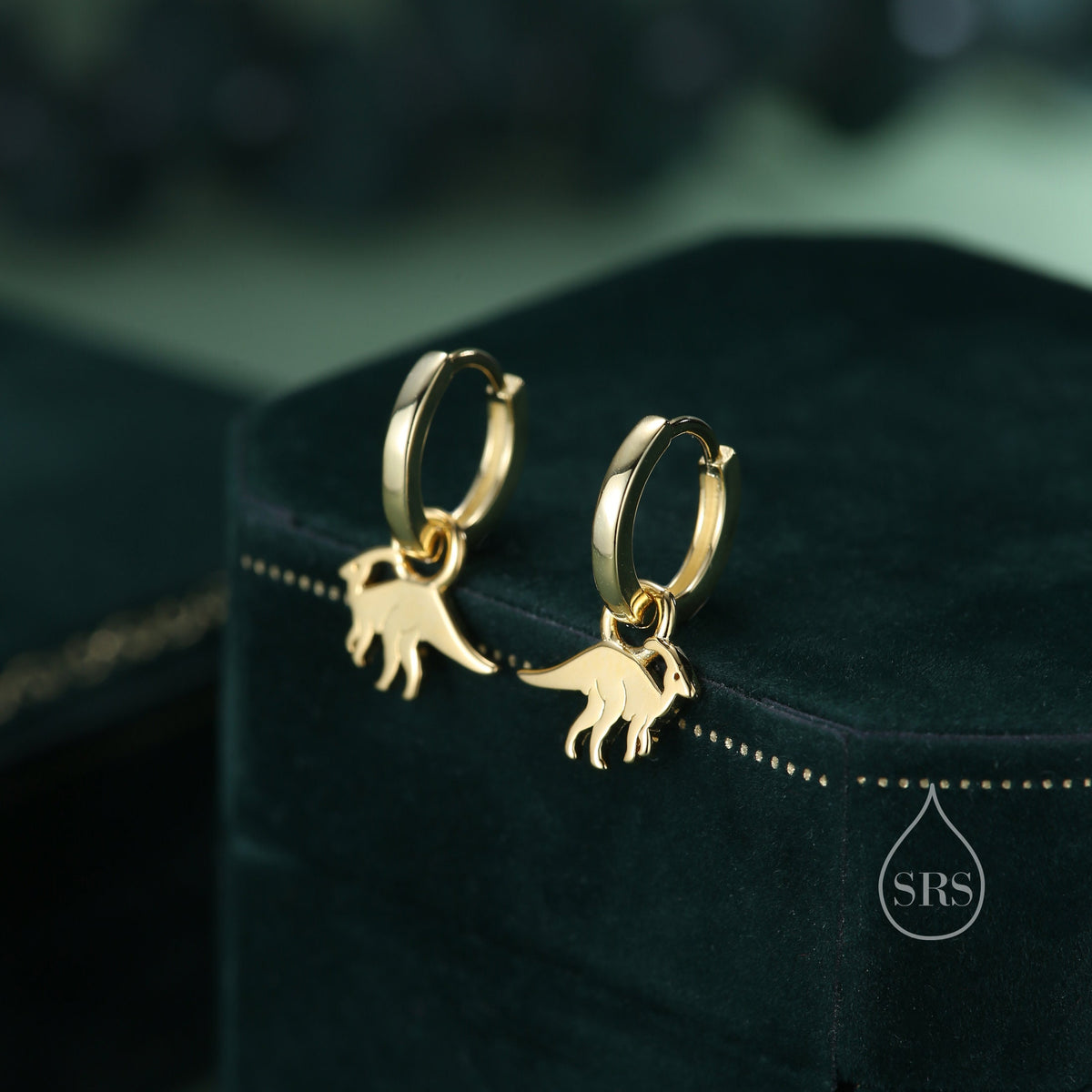 Sterling Silver Parasaurolophus Dinosaur Dangle Hoop Earrings, Silver, Gold or Rose Gold, Dinosaur Huggie Hoops, Interchangeable Detachable