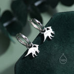 Sterling Silver Parasaurolophus Dinosaur Dangle Hoop Earrings, Silver, Gold or Rose Gold, Dinosaur Huggie Hoops, Interchangeable Detachable