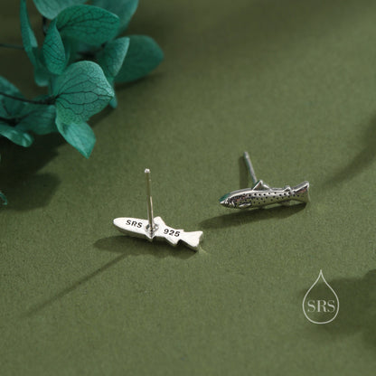Trout Fish Stud Earrings in Sterling Silver, Silver or Gold or Rose Gold, Trout Fish Earrings, Salmon Stud Earrings