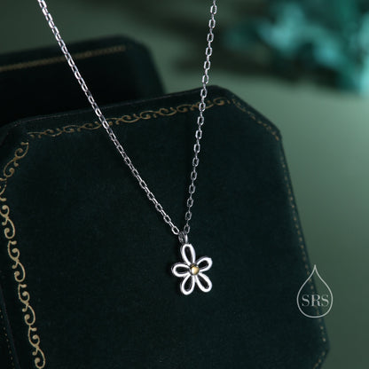 Sterling Silver Tiny Little Forget Me Not Flower Blossom Pendant Necklace with 18ct Gold Plating, Cut-Out Forget-me-not Necklace