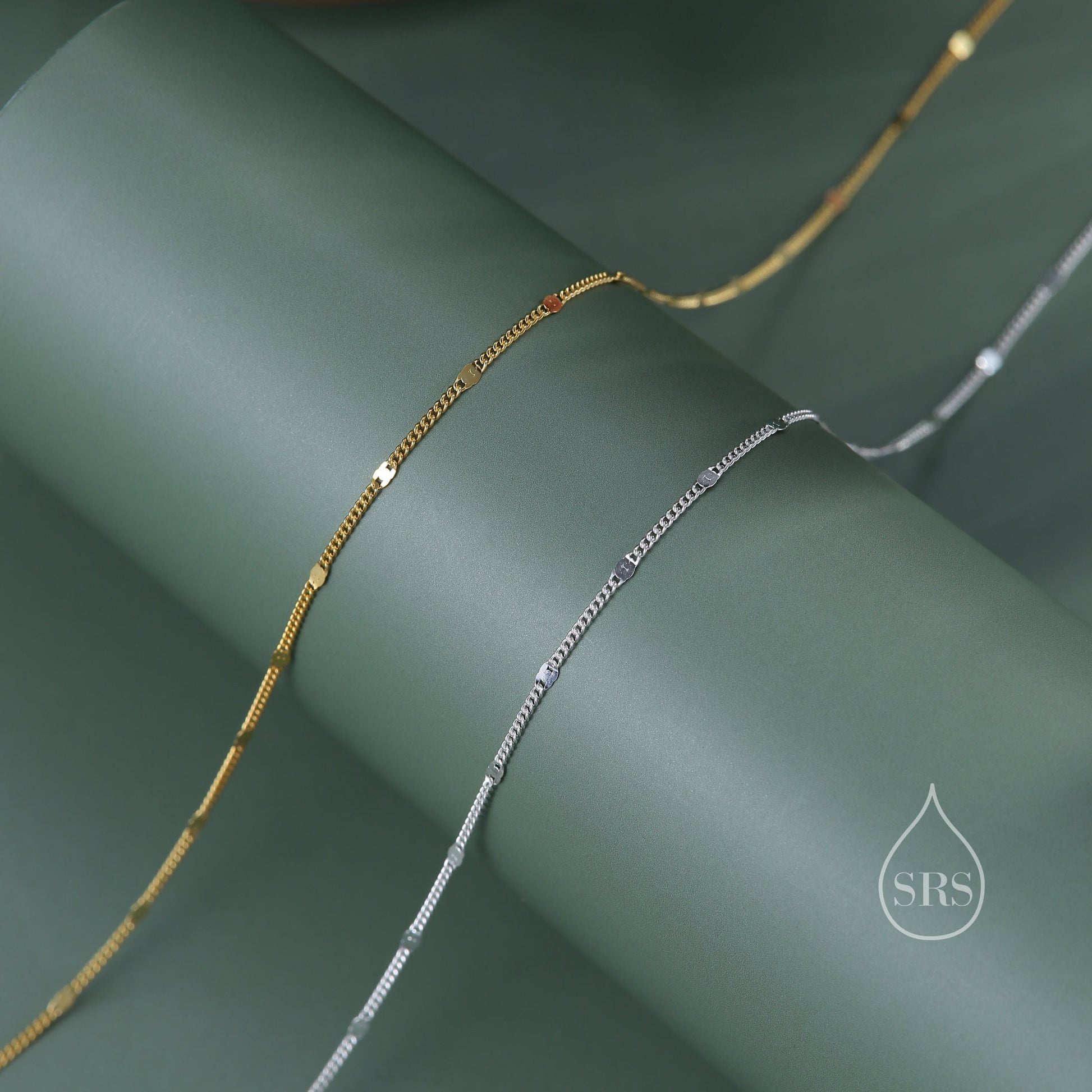 Minimalist Sparkle Disk Chain Choker Necklace in Sterling Silver, Available in Two Lengths, Silver or Gold, Skinny Necklace