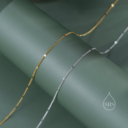 Minimalist Sparkle Disk Chain Choker Necklace in Sterling Silver, Available in Two Lengths, Silver or Gold, Skinny Necklace