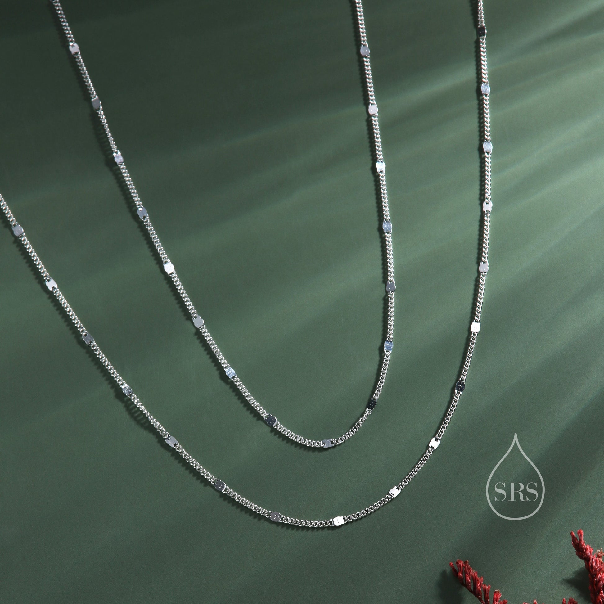 Minimalist Sparkle Disk Chain Choker Necklace in Sterling Silver, Available in Two Lengths, Silver or Gold, Skinny Necklace