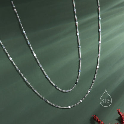 Minimalist Sparkle Disk Chain Choker Necklace in Sterling Silver, Available in Two Lengths, Silver or Gold, Skinny Necklace