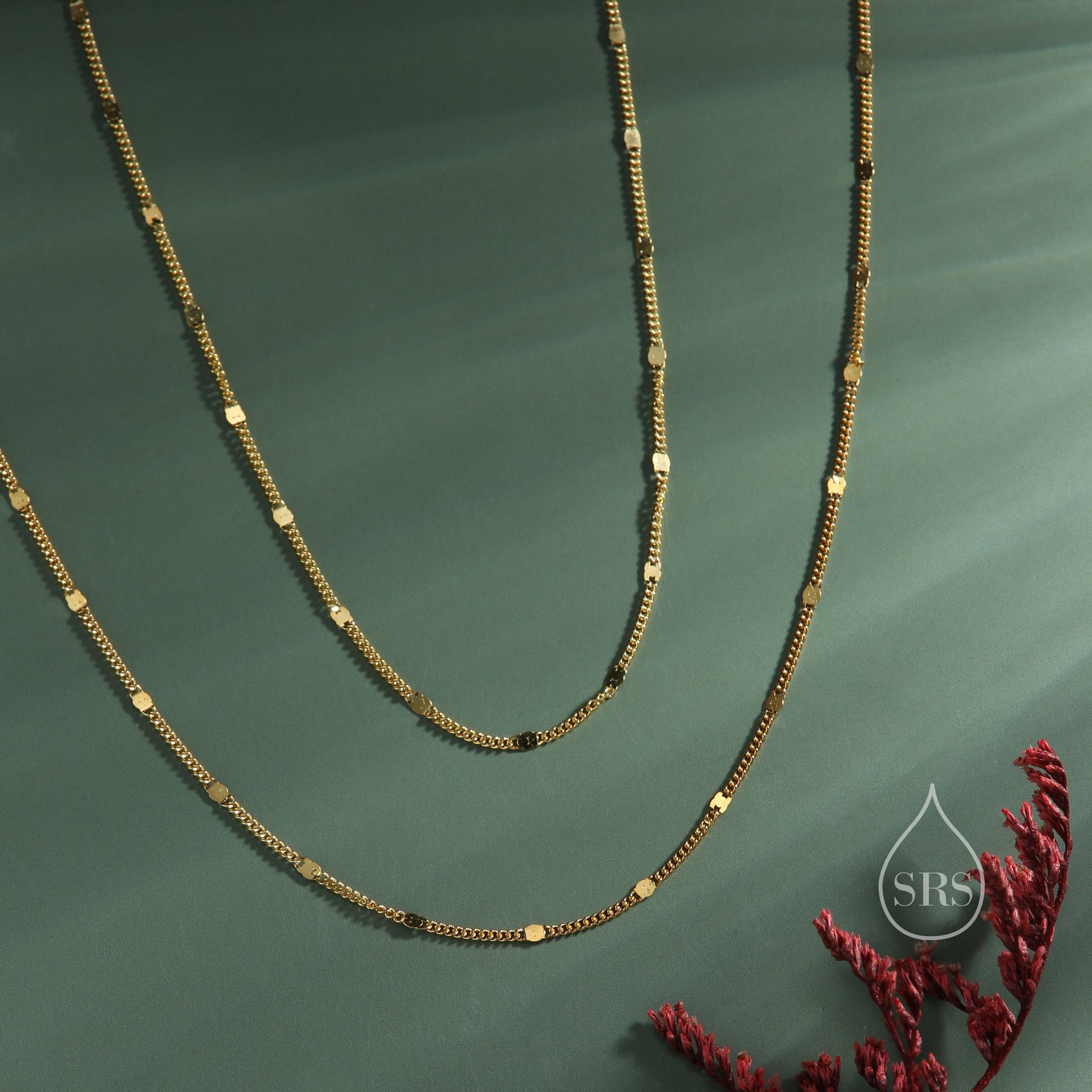 Minimalist Sparkle Disk Chain Choker Necklace in Sterling Silver, Available in Two Lengths, Silver or Gold, Skinny Necklace