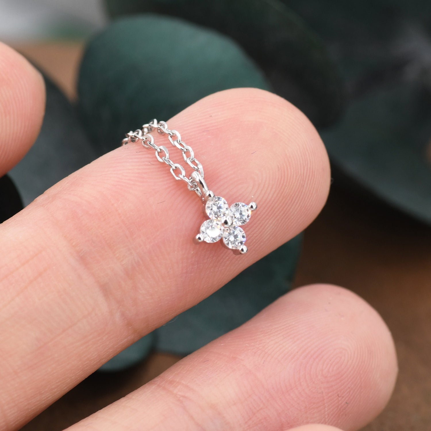 CZ Hydrangea Flower Pendant Necklace