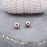 Genuine Purple Pink Pearl Stud Earrings in Sterling Silver, 5mm - 8mm, Small Pearl Stud and Large Pearl Stud, Silver pearl Earrings,
