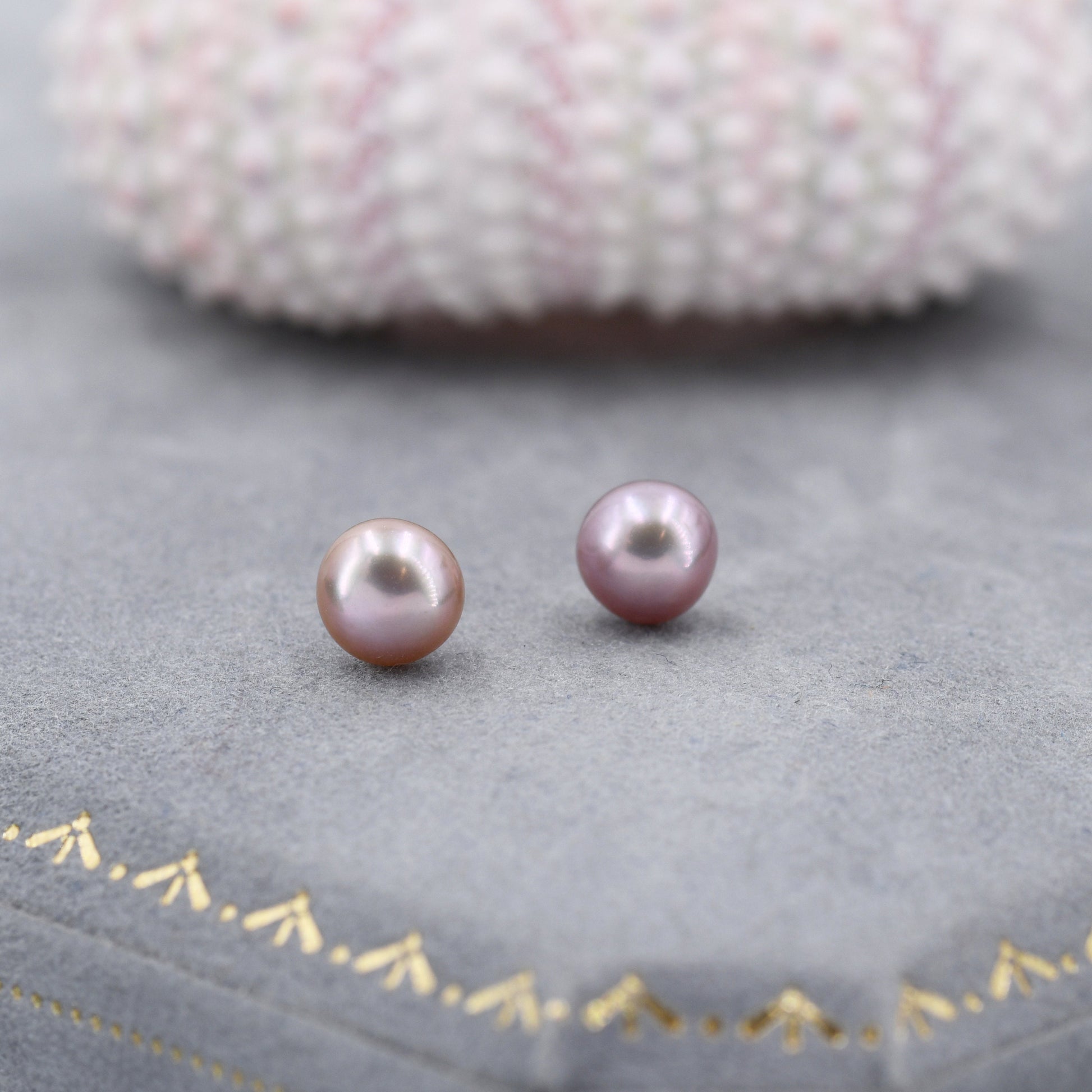 Genuine Purple Pink Pearl Stud Earrings in Sterling Silver, 5mm - 8mm, Small Pearl Stud and Large Pearl Stud, Silver pearl Earrings,