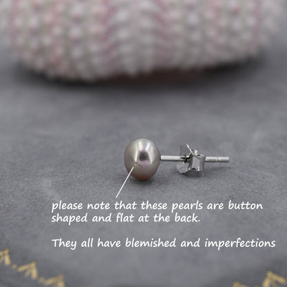 Genuine Purple Pink Pearl Stud Earrings in Sterling Silver, 5mm - 8mm, Small Pearl Stud and Large Pearl Stud, Silver pearl Earrings,