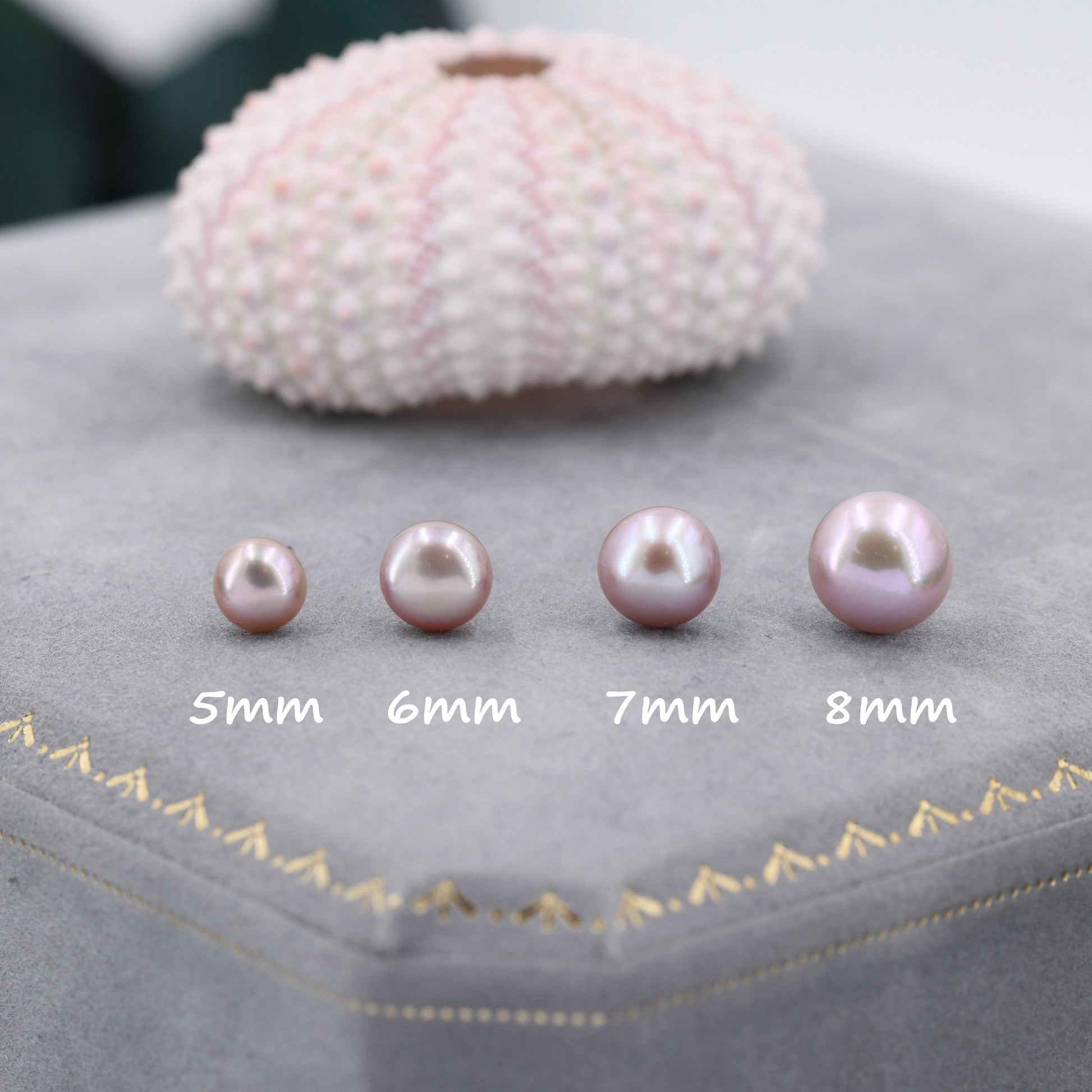Genuine Purple Pink Pearl Stud Earrings in Sterling Silver, 5mm - 8mm, Small Pearl Stud and Large Pearl Stud, Silver pearl Earrings,
