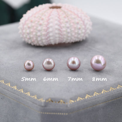 Genuine Purple Pink Pearl Stud Earrings in Sterling Silver, 5mm - 8mm, Small Pearl Stud and Large Pearl Stud, Silver pearl Earrings,