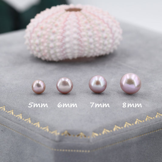 Genuine Purple Pink Pearl Stud Earrings in Sterling Silver, 5mm - 8mm, Small Pearl Stud and Large Pearl Stud, Silver pearl Earrings,