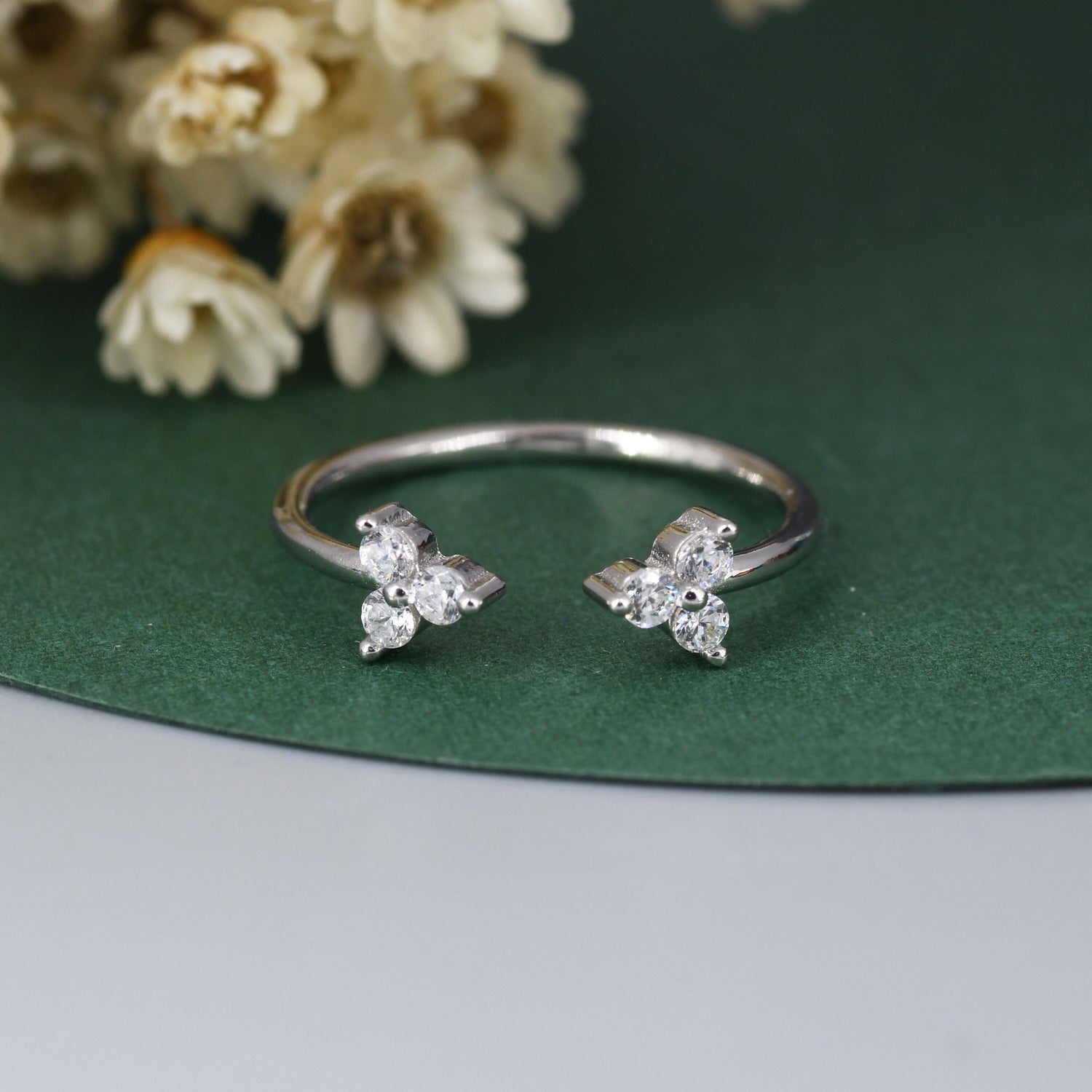 Three Dot CZ Cluster Open Ring