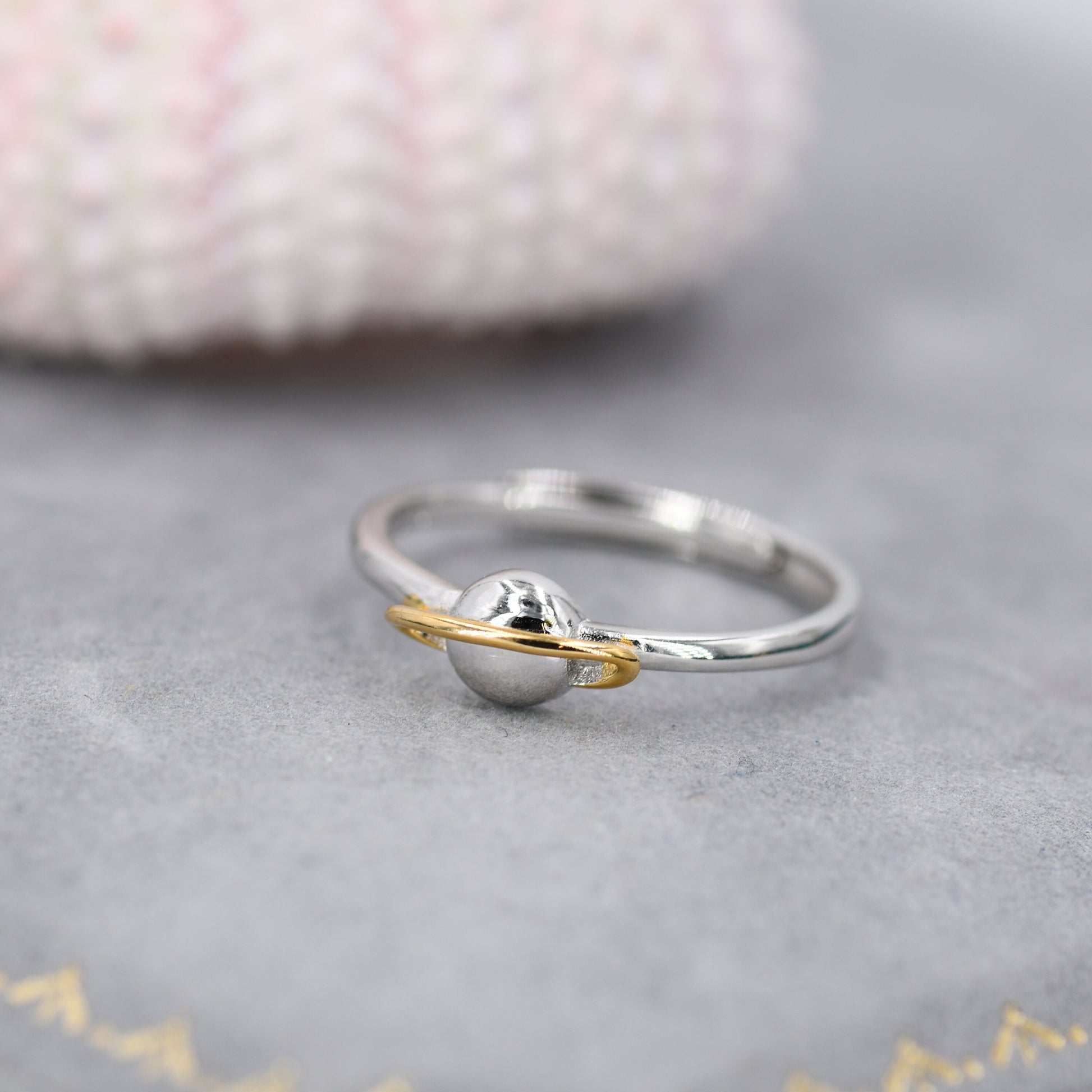 Sterling Silver Planet Ring, Adjustable Size, Saturn Planet Ring, Dainty and Delicate