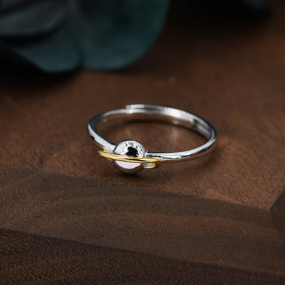 Sterling Silver Planet Ring, Adjustable Size, Saturn Planet  Ring, Dainty and Delicate