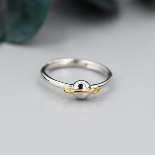 Sterling Silver Planet Ring, Adjustable Size, Saturn Planet Ring, Dainty and Delicate