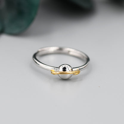 Sterling Silver Planet Ring, Adjustable Size, Saturn Planet Ring, Dainty and Delicate