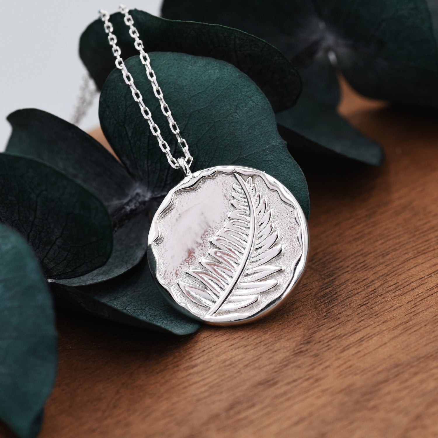 Fern Leaf Coin Pendant Necklace