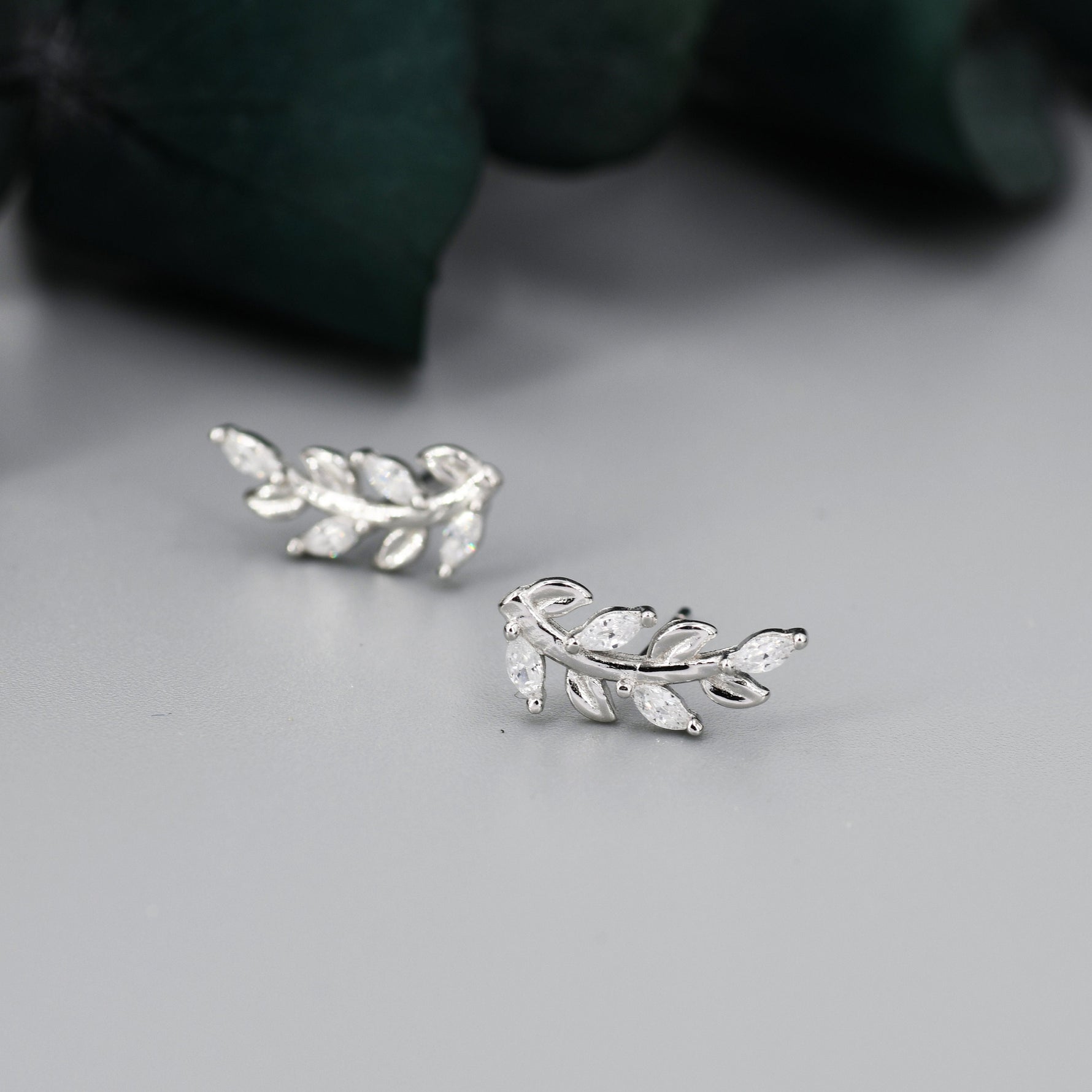 Sparkly Leaf CZ Stud Earrings in Sterling Silver, Silver or Gold, Bridal Jewellery, Bridesmaid's Earrings, Nature Inspired, Botanical