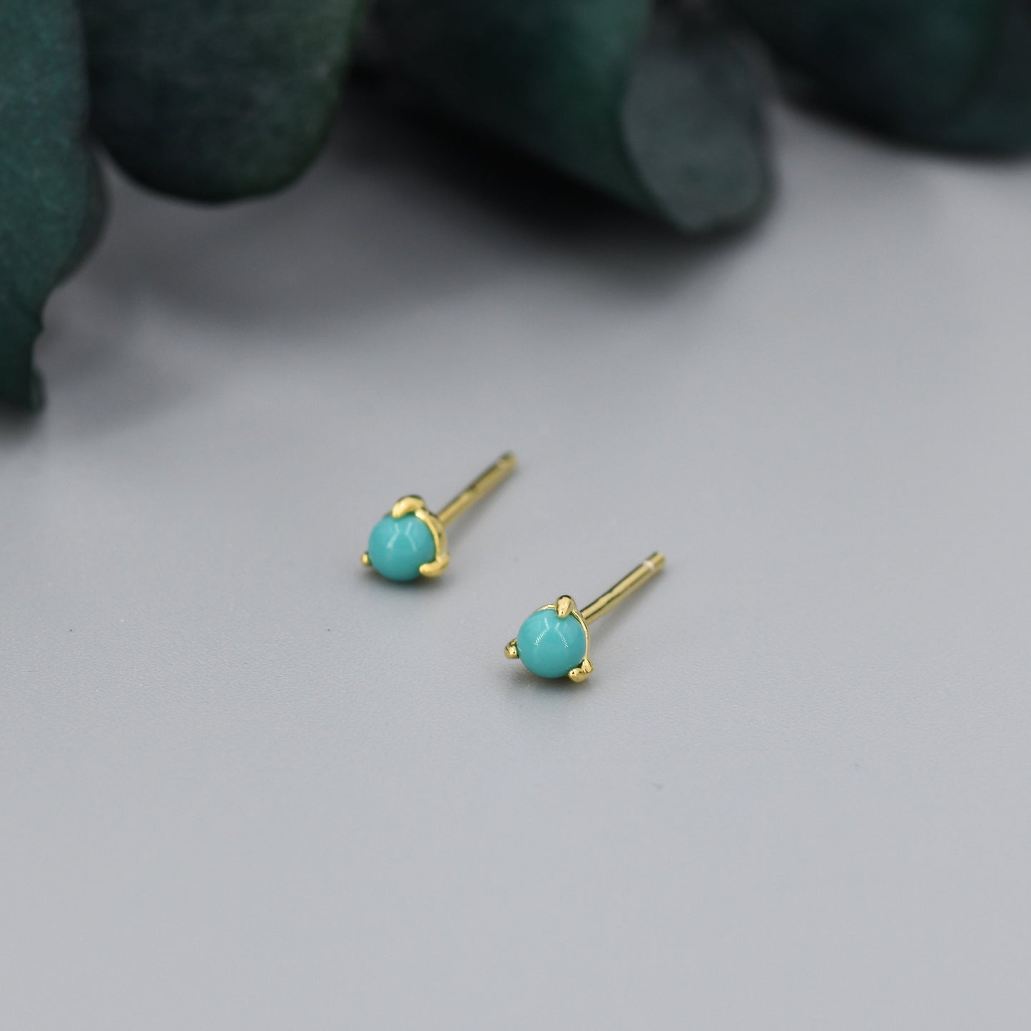 Very Tiny Genuine Turquoise Stone Stud Earrings in Sterling Silver, 3mm Turquoise Stud, Blue Turquoise Earrings, December Birthstone