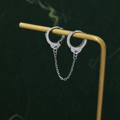 Handcuff Hoop Earrings with a Linking Chain, Silver or Gold, Chained  Hoop Earrings, Linked Hoops, Linked Hoops, Double Piercing Earrings