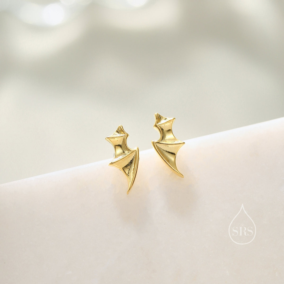 Bat Wing 18G Screw Back Earrings in Sterling Silver with Ball Backs