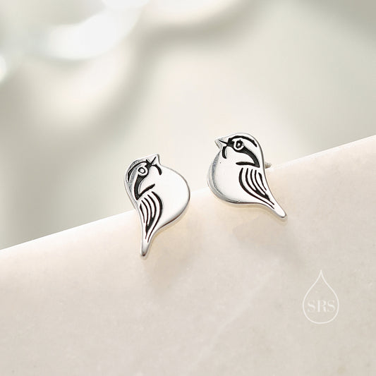 Sterling Silver Tiny Sparrow Bird Stud Earrings Earrings, Silver Sparrow Earrings,  Cute Sparrow Earrings