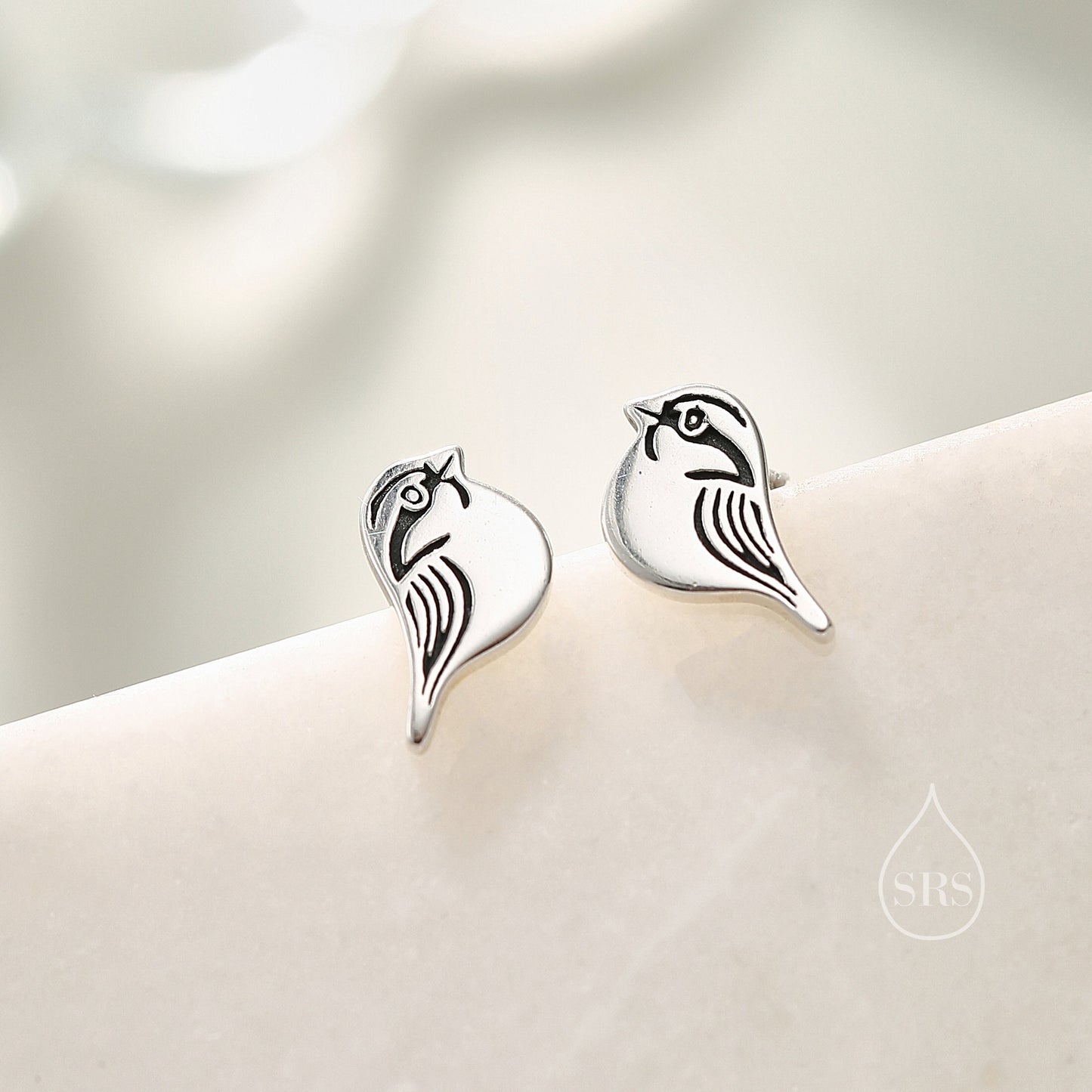 Sterling Silver Tiny Sparrow Bird Stud Earrings Earrings, Silver Sparrow Earrings, Cute Sparrow Earrings
