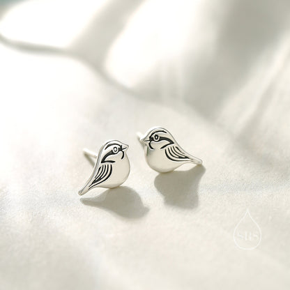 Sterling Silver Tiny Sparrow Bird Stud Earrings Earrings, Silver Sparrow Earrings, Cute Sparrow Earrings