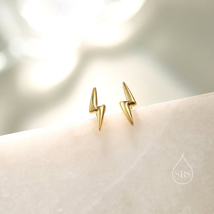 Lightning Bolt Stud Earrings in Sterling Silver, Silver or Gold, Delicate Stacking Earrings