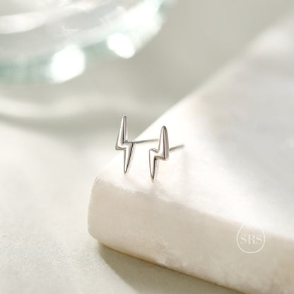 Lightning Bolt Stud Earrings in Sterling Silver, Silver or Gold, Delicate Stacking Earrings
